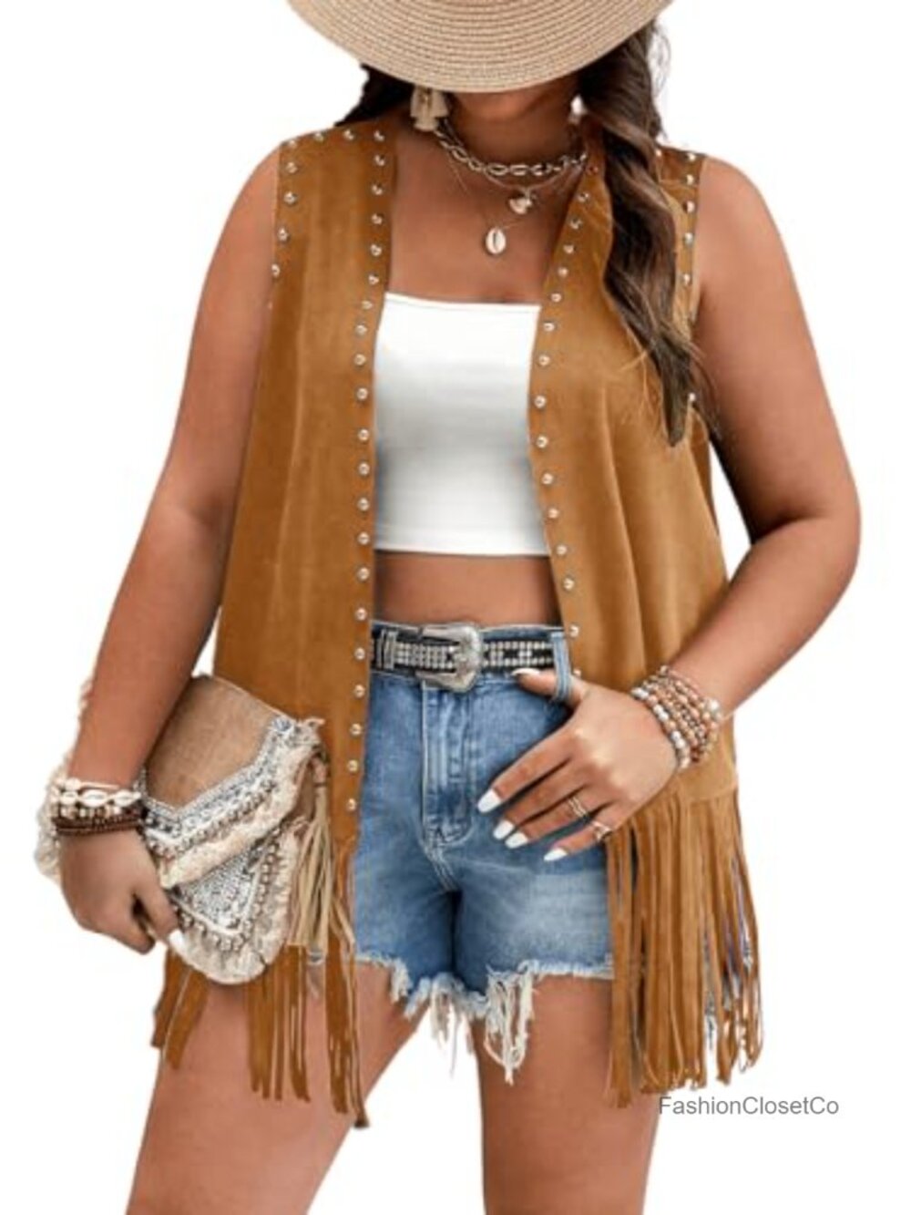 Plus Size Fringe Vest Faux Suede Sleeveless Tassel Jacket Western Cowgirl Outfit